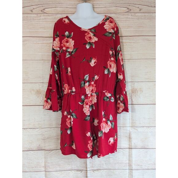 Abercrombie Kids Red Floral One-Piece Romper Long Sleeve Size 11/12 - Picture 1 of 10